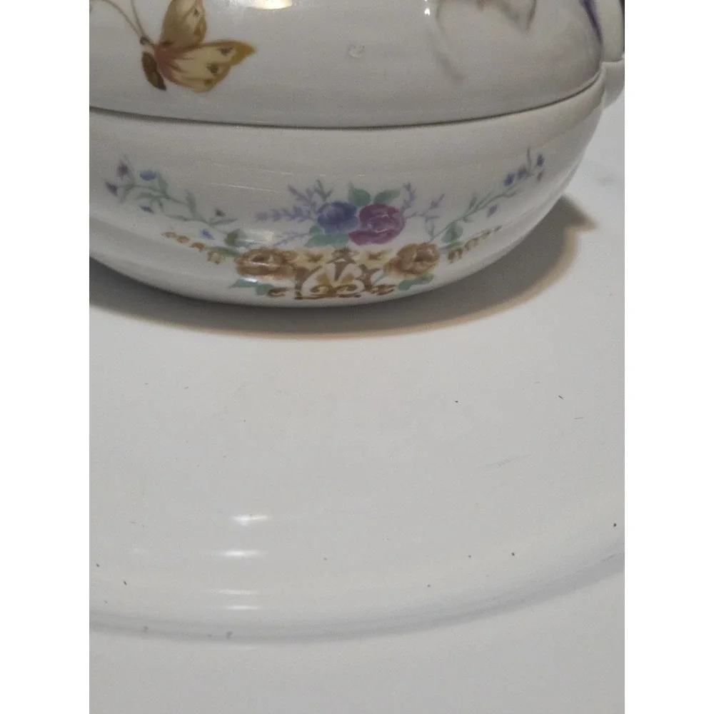 Vintage Charles Revson Inc Ciara Porcelain Egg Trinket Dish Featuring butterflie